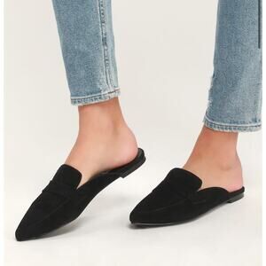 STEVE MADDEN Black Suede Leather RUNS SMALL Pointed Toe Loafer Slides Flavor